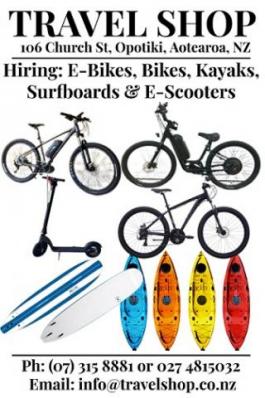 e-bike, scooter, surfboard & kayak hire Opotiki